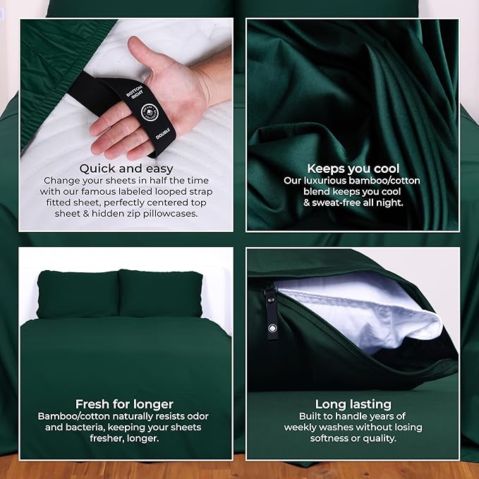 THE LAD COLLECTIVE 3.0 Full Size Bedding Set - Full Size Bedding Sets - 4-Piece Bedset w/Fitted Sheet, Top Sheet & 2 Standard Pillowcases [Duvet Not Included] - Bamboo-Cotton - Cascade