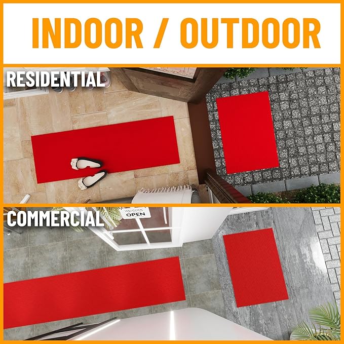 Ottomanson 2'7" x 32' Hallway Runner with Scraper Pile Extra Durable Non-Slip Rug Mat for Indoor & Outdoor Use - Ideal for Kitchen, Entryway, Patio & Garage - High-Traffic Carpet, Red