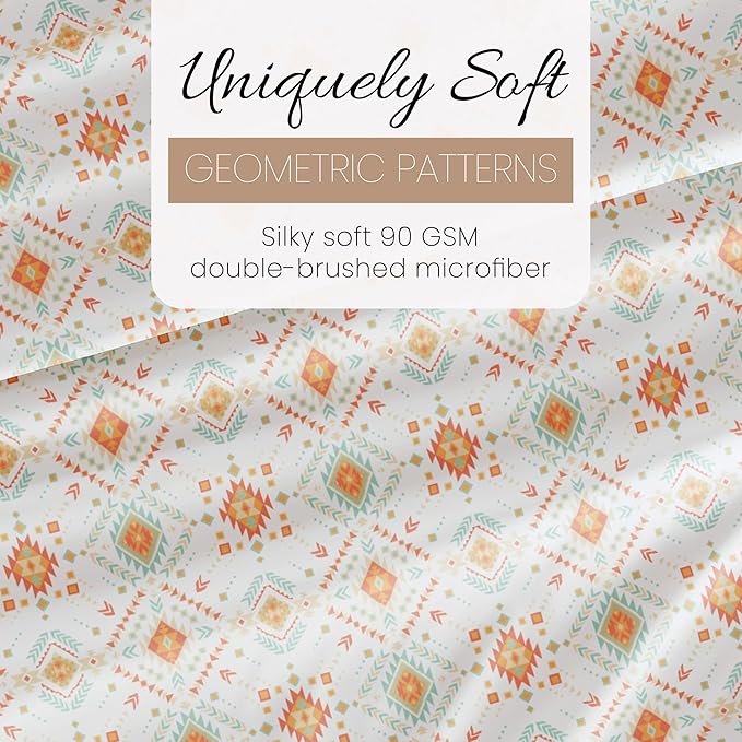 Linen Market Double-Brushed Patterned Microfiber Full Sheet Set 4 Piece – Oeko-TEX Certified Ultra Soft & Wrinkle-Free - 16" Deep Pocket Sheets - Easy Care Full Size - Aztec Dreams Coral