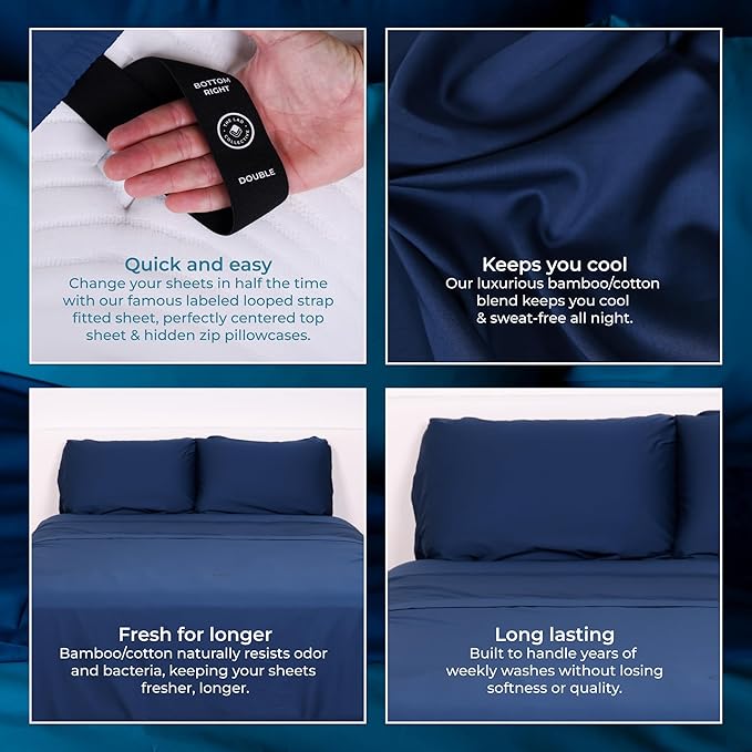 THE LAD COLLECTIVE 3.0 Twin XL Bedding Set - Twin XL Bedding Sets - 4-Piece Bedset w/Fitted Sheet, Top Sheet & 2 Standard Pillowcases [Duvet Not Included] - Bamboo-Cotton - Atlantic [Navy Blue]