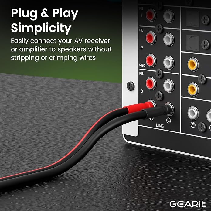 GearIT 14 AWG Speaker Cable with Banana Plugs 14Ga Banana Wire for Bi-Wire Bi-Amp HiFi Surround Sound