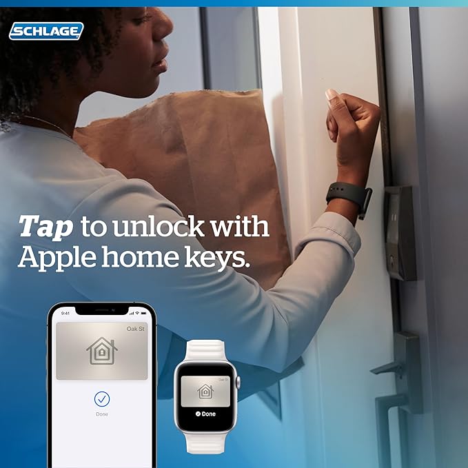 Schlage BE499WB CAM 622 Encode Plus WiFi Deadbolt Smart Lock, Keyless Entry Touchscreen Door Lock with Camelot Trim, Matte Black
