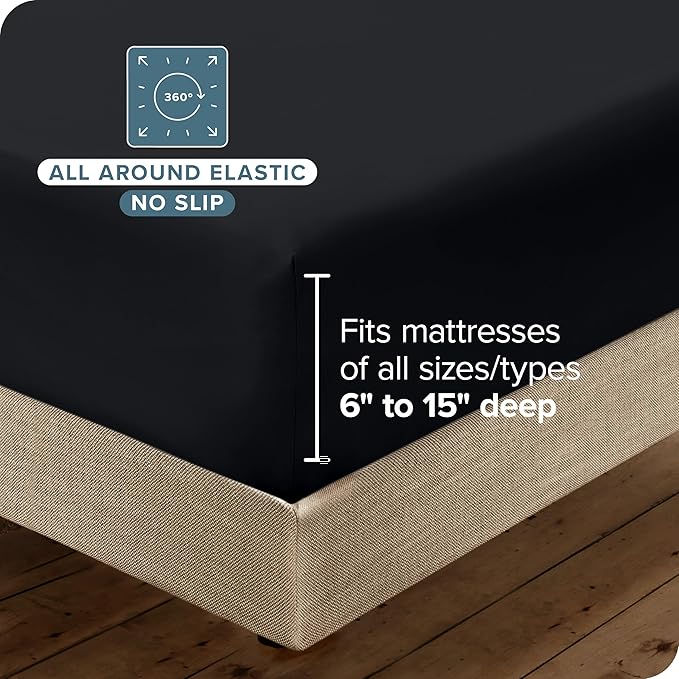 Bare Home Hotel Luxury Twin Sheet Set, Extra Soft - 4 Piece Set - Deep Pockets - Easy Fit - Cooling & Breathable - Wrinkle, Fade, Stain Resistant - Includes 2 Pillowcases (Twin, Black)