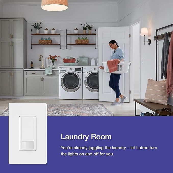 Lutron Maestro Motion Sensor Light Switch Indoor for Bathroom, Garage, Laundry Room, Any Bulbs, Occupancy Vacancy Sensor, Single-Pole, MS-OPS2-GR, Gray