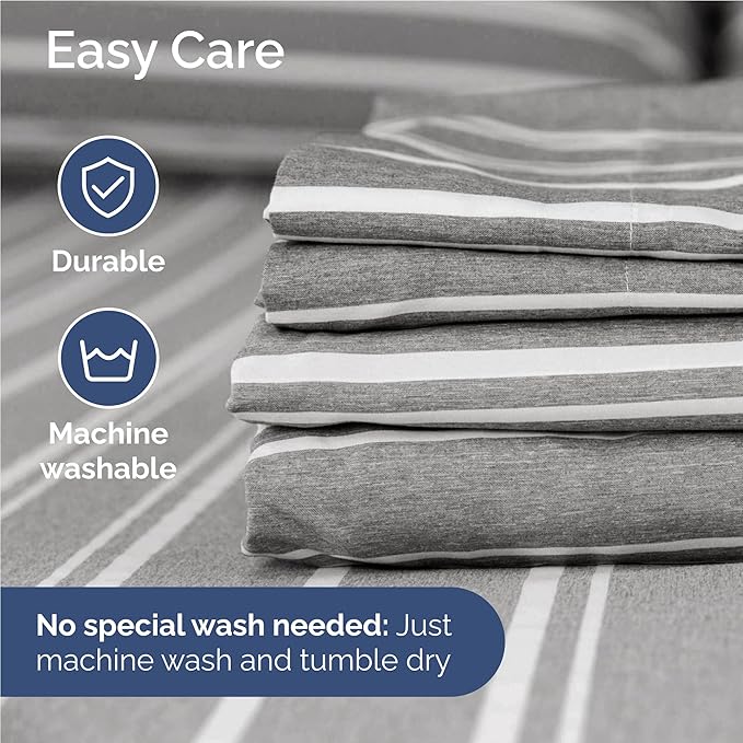 Twin XL 4 Piece Sheet Set - Cooling, Comfy & Breathable - Hotel Luxury Bedding Includes Fitted Sheet for Women, Men, Kids & Teens - 1 Flat, 1 Fitted Sheet, 2 Pillowcases w/Deep Pockets - Grey Stripes