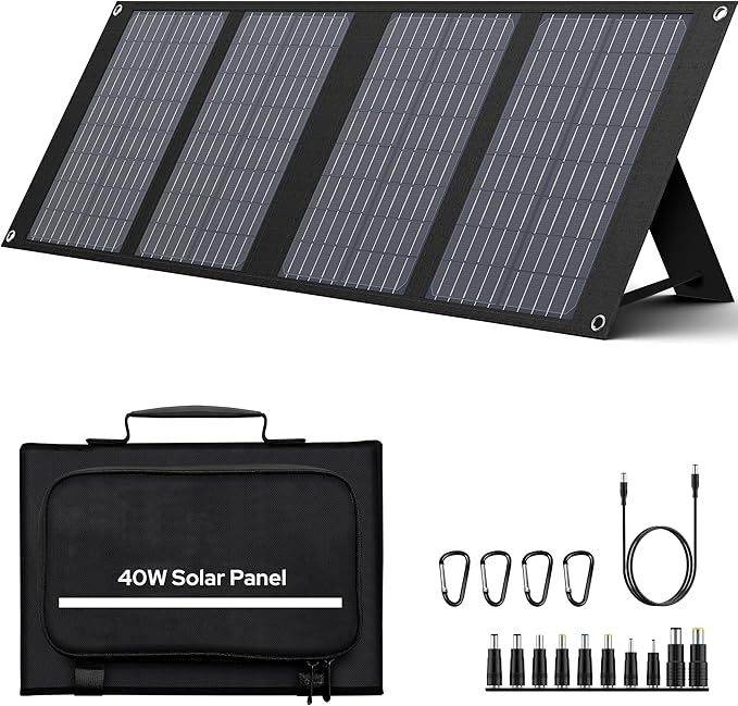 40W Solar Panel EnginStar 40 Watt Foldable Solar Panel for Portable Power Station w/QC3.0 USB Port for Phone Laptop 12-15V DC Output(10 Connectors) for Outdoor Camping RV Off Grid