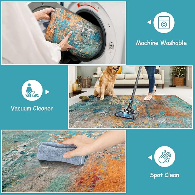 Lahome Modern Abstract 6ft Round Rug - Colorful Living Room Rug Soft 6x6 Circle Rugs for Dining Room Bedroom Non Slip, Contemporary Indoor Floor Carpet for Nursery Coffee Table Home Office Decor