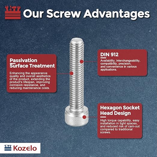 Kozelo 10pcs Socket Head Cap Screws - [M8-1.25 x 40mm] 304 Stainless Steel Allen Socket Drive for Electrical Motor 3D Printing Fan Engine Replacement Use, Silver