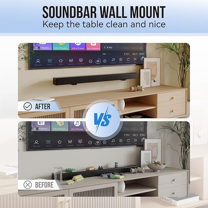 Agandax Soundbar Wall Mount Bracket for Samsung, Sony, LG, Vizio, Bose, JBL and More Sound Bar Mounts Under TV, Depth Adjustable 3.7”-6.4”, Hold up to 38 lbs, Soundbar Shelf