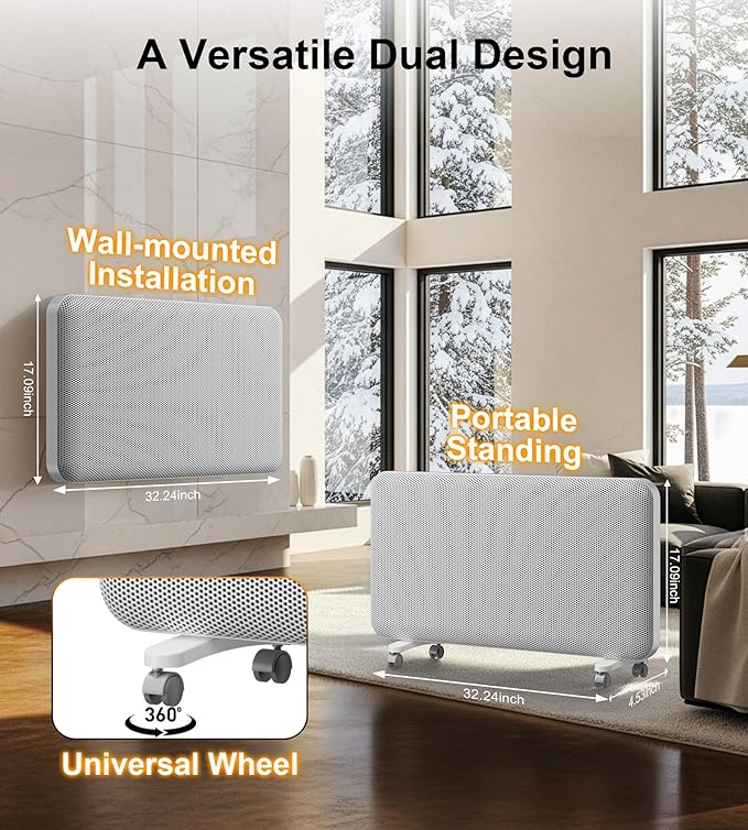 Landeagle Convection Infrared Space Heaters for Large Room, 1500W Electric Heater with Thermostat, 24H Timer,360° Whole-Room Heating, Heaters with Tip-over & Overheat Protection for Indoor Use(32IN)