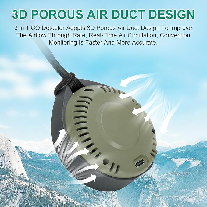 Lunarlipes Portable Carbon Monoxide Detector for Travel, Mini 3-in-1 Carbon Monoxide Monitor with Magnetic Suction, RV CO Detector Alarm Temp/Humidity Sensor, Rechargeable CO Monitor 120-140HR Standby