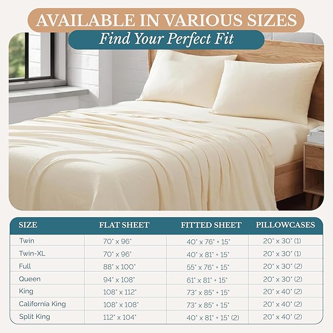 Casa Platino California King Size Bed Set, Cozy California King Sheet, Soft Deep California King Sheet Sets, Pre-Washed Bed Set California King Size, California King Bed Sheet Set Deep Pockets - Ivory