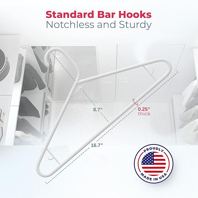 Neaties Plastic Hangers 30 Pack – Made in The USA – 6lb Capacity Standard Clothes Hangers with Strap Hooks for Dresses, Lingerie, Shirts, Pants, and Jackets – White & Black