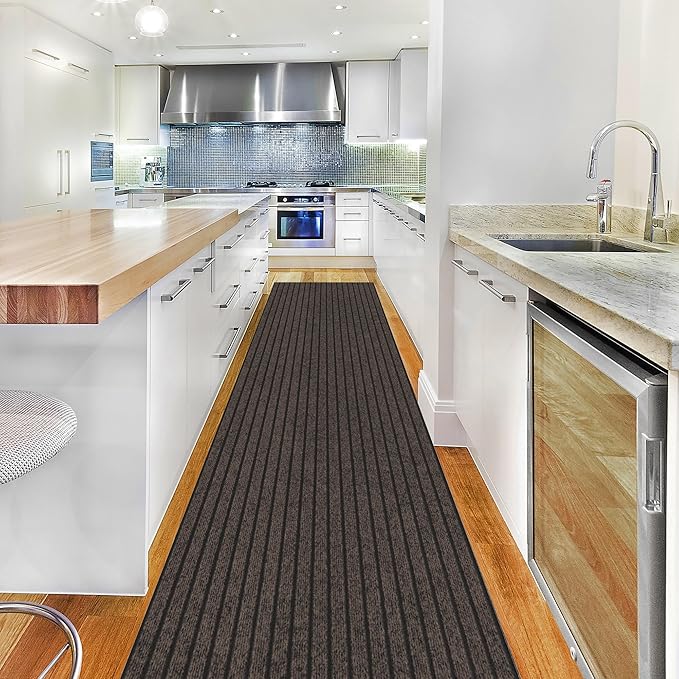 Ottomanson 2'7" x 39' Hallway Runner with Scraper Pile - Extra Durable Non-Slip Rug Mat for Indoor & Outdoor Use - Ideal for Kitchen, Entryway & Garage - High-Traffic Carpet, Brown