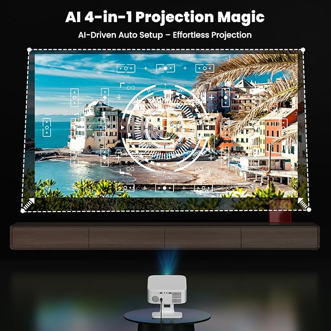 [1500 ANSI/Built-in APPs] Smart Projector with Wifi and Bluetooth: NICPOW 4K Outdoor Projector, Compatible with Netflix, Auto Focus & Keystone, Portable Proyector for Home & Outdoor Use, White