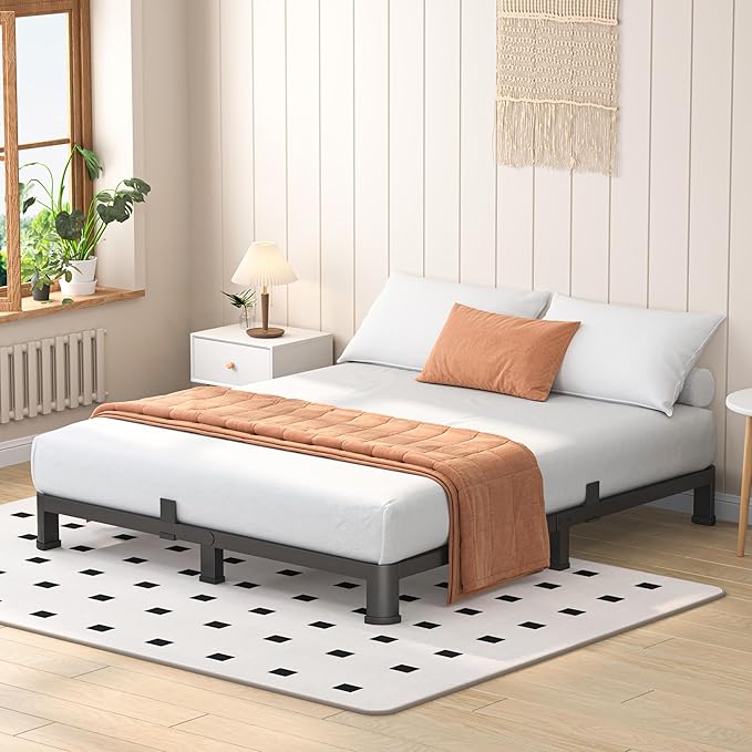 4 Inch Queen Heavy Duty 3500 lbs Bed Frame with Round-Corner Legs & Anti-Squeak Design – Quick Assembly Metal Platform, No Box Spring Needed