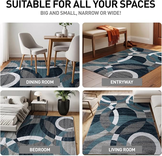 Rugshop Contemporary Abstract Circles Perfect for high Traffic Areas of Your Living Room,Bedroom,Home Office,Kitchen Area Rug 6'6" x 9' Blue