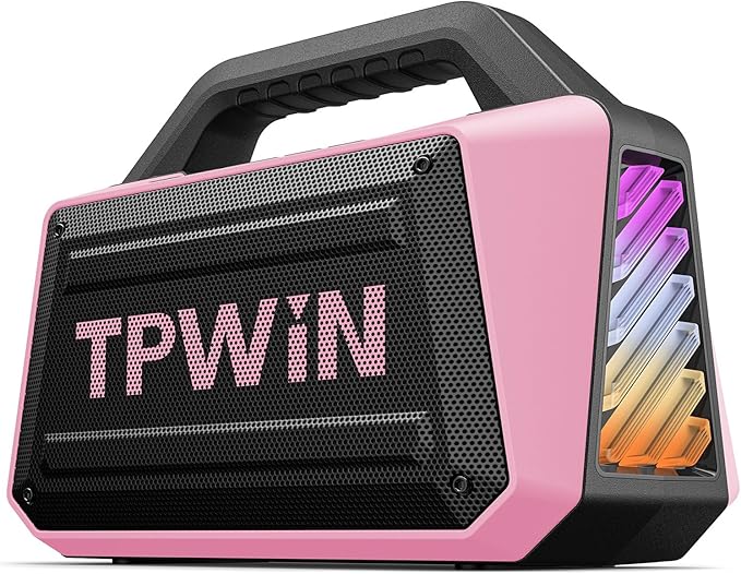 TPWIN Wireless Bluetooth Speakers - Portable Speaker 80W Peak, 20H Playtime, Light Shows, Loud Speaker with Strong Bass, BT 5.3, TWS, IPX6 Waterproof for Home Travel Outdoor Beach Camping - Pink