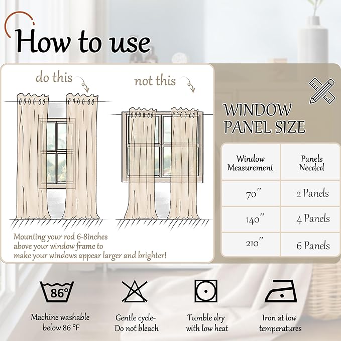 Cream 100% Blackout Curtains for Bedroom 63 Inch Length 2 Panels, Thermal Insulated Complete Light Blocking Noise Reducing Linen Window Curtains for Nursery, Bronze Grommet, Each 52" Wide