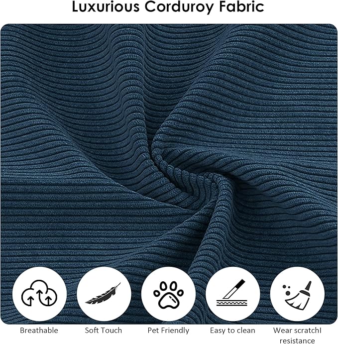 80" Convertible Sofa Bed, Corduroy Deep Seat Folding Pull Out Couch with Pillows, No Assembly Modern Boneless Couch Compression Sofa in Box, Floor Sofa with Storage Pocket for Living Room,Navy Blue