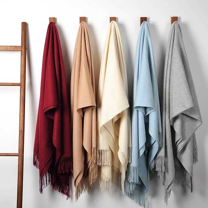 EP Mode 100% Pure Cashmere Throw Blanket for Sofa, Classic Design with Gift Box (Lt. Heather Grey)