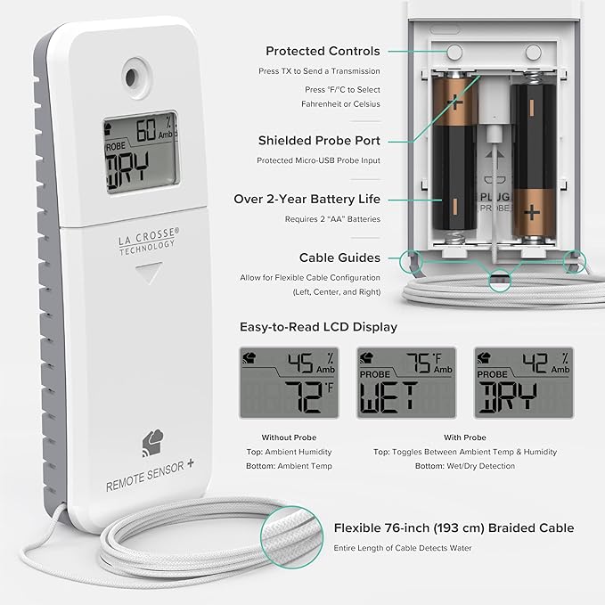 Leak Geek Area Detection Wi-Fi Alert System with The Bridge Gateway and Water Leak Area Detection Sensor with 76-inch Cable