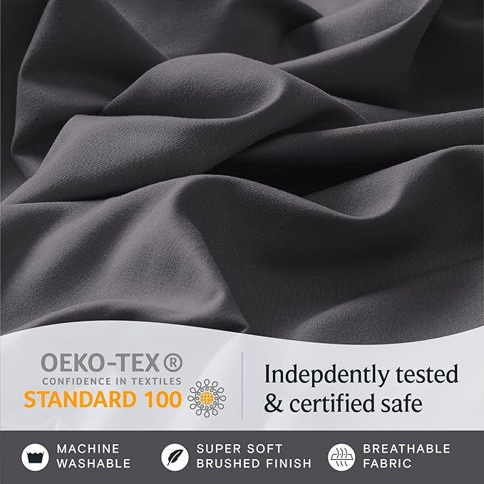 LuxClub 4 PC Queen Sheet Set, Deep Pockets Wrinkle Free Cooling Bed Sheets Hotel Bedding for Women, Men, Includes 1 Fitted Sheet, 1 Flat Sheet and 2 Pillowcases-Dark Grey