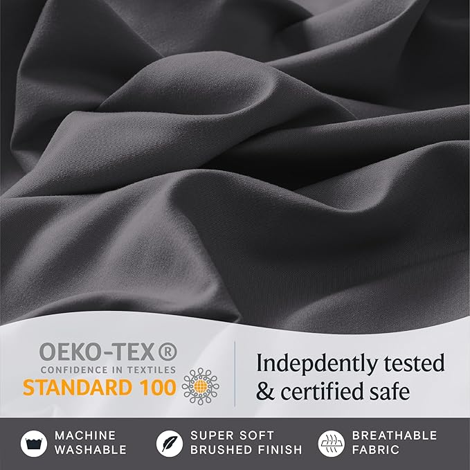 LuxClub 4 PC California King Sheet Set, Deep Pockets Wrinkle Free Cooling Bed Sheets Hotel Bedding for Women, Men, Includes 1 Fitted Sheet, 1 Flat Sheet and 2 Pillowcases-Dark Grey