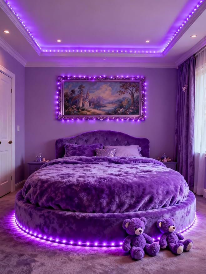 Aalnfe Purple Led Lights Strip for Bedroom Indoor Rope Lights Black Pagage Led Light Strip Kit Easy DIY Cuttable Tape Lights for Room Bathroom Living Room Kitchen Ceiling Wall Vanity Mirror Decor