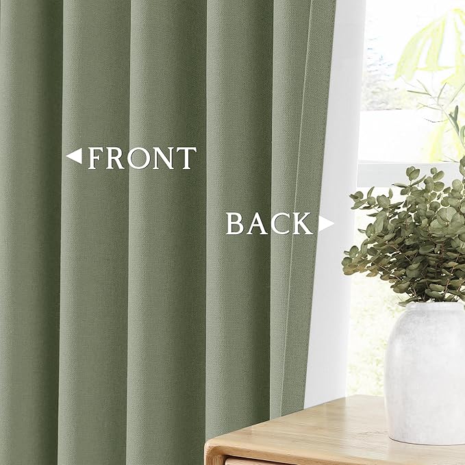 ChrisDowa 100% Blackout sage Solid Curtains 102 Inches Long 2 Panels for Bedroom Living Room,Farmhouse Room Darkening Thermal Insulated Soundproof Grommet Top Window Treatment Drapes,52x102