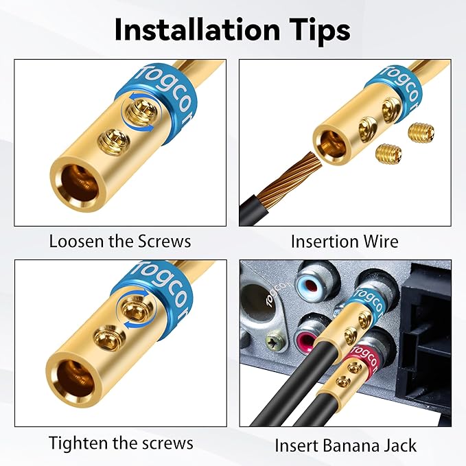 4mm Speaker Banana Plugs (2Pairs, 4 Pcs),24K Gold Plated Banana Speaker Wire Banana Plugs Connectors for Speaker Wire, Wall Plate, Home Theater, Audio/Video Receiver, Amplifiers and Sound Systems