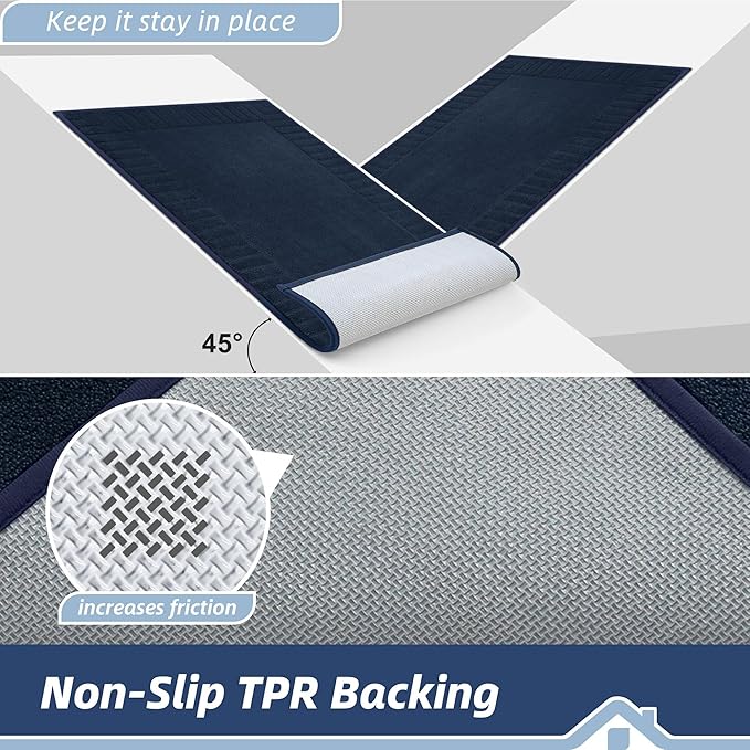 BEQHAUSE Door-Mat-Non-Slip Dirt Trapper Door Mats Low-Profile Front Door Mat Absorbent Floor Mats for Entryway Washable Mud Resistant Home Entrance Doormat,Navy Blue,24"x36"
