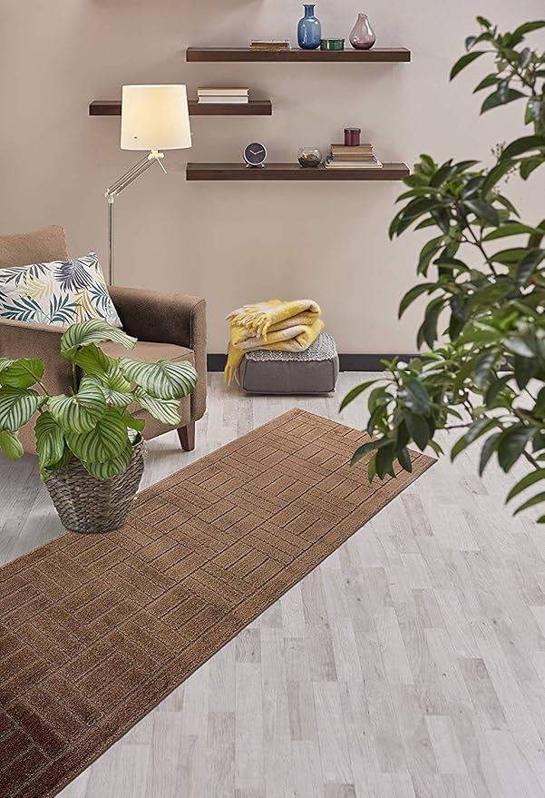Custom Length Hallway Runner Rug,Slip Resistant,Bricks Brown, 26 Inch X 33 feet, Sold and Priced Per Foot