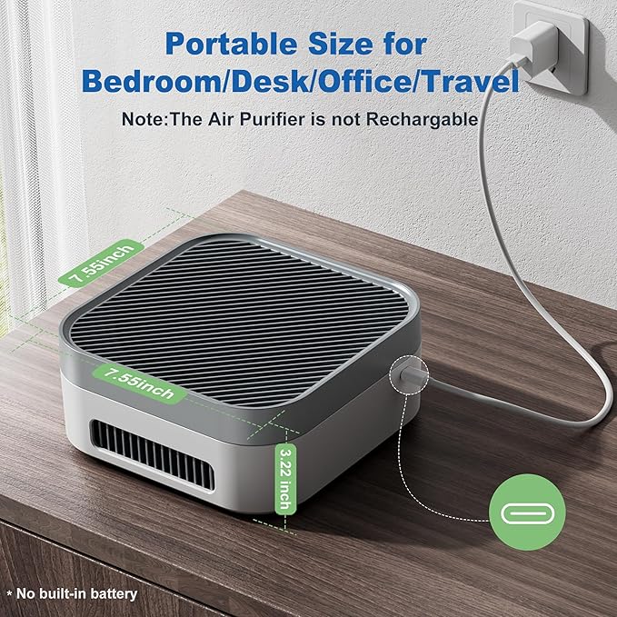 TDBYWAE Air Purifier for Home – True HEPA Filter for Pets, Smoke & Allergies | 600 Sq Ft Coverage | Ultra-Quiet & Portable for Bedroom/Travel