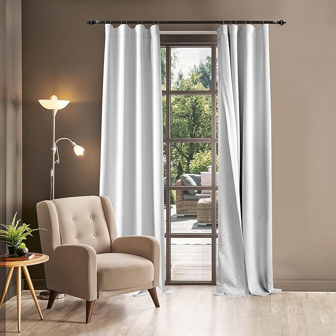 3-in-1 100% Blackout Curtains 120 Inches Long, Thermal Insulation, Soundproof Back Tab Drapes for Bedroom Living Room Sliding Glass Door, with Pin Hooks, Grayish White 50x120 Inch 1 Panel