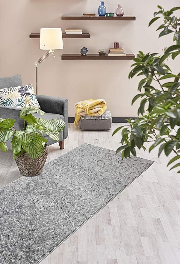 Custom Length Hallway Runner Rug,Slip Resistant,Floral Grey, 26 Inch X 11 feet, Sold and Priced Per Foot