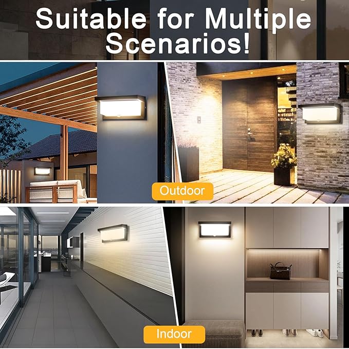 Sorfia 18W Motion Sensor Outdoor Lights Wired, IP65 Aluminum LED Outdoor Motion Sensor Light Indoor,Motion Lights for Outside Dusk to Dawn Outside Lighting Fixtures LED Porch Light Wall Mount 110V