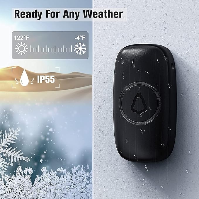 SECRUI Wireless Doorbell with 3Receivers 2 Push Buttons, Easy installation, Adjustable Volume, 58 Chimes, Colorful LED, 1000Ft Range, M520+F55, Black