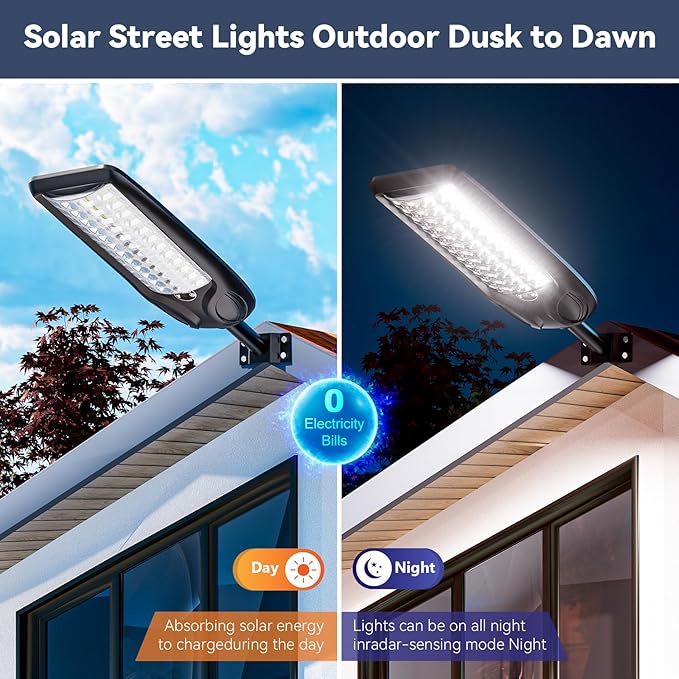 MMKT Solar Lights Outdoor, 12000W 3 Color Solar Street Light, Commercial Solar Parking Lot Light Waterproof Dusk to Dawn, Security Flood Lights with Motion Sensor for Yard, Basketball Court