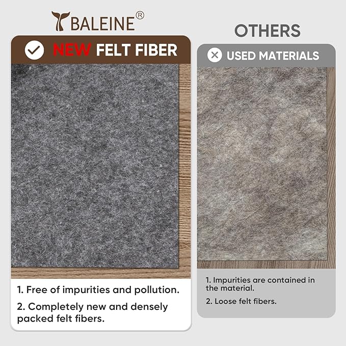 BALEINE 8x10 Ft Non Slip Rug Pad Gripper, 1/4" Thick Felt and Rubber Gripper Backing, Shock Absorbing Carpet Pad, Safe for All Floors (8x10 Ft)