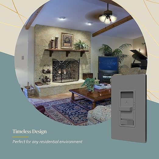 TOPGREENER Kalide Light Switch and 3-Speed Ceiling Fan Control Combo, in Wall Light and Fan Combination Switch, Single Pole, 2.5A, 720W, Neutral Wire Not Required, TGSFS3-GY Gray (Grey)