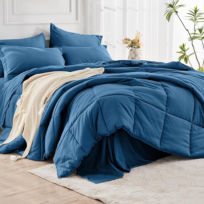 JOLLYVOGUE King Comforter Set, Ultra-Soft Bed in a Bag King Size 7 Pieces, Oeko-TEX Certified Bedding Set with Down Alternative Comforter, Sheets, Pillowcases & Shams, Teal