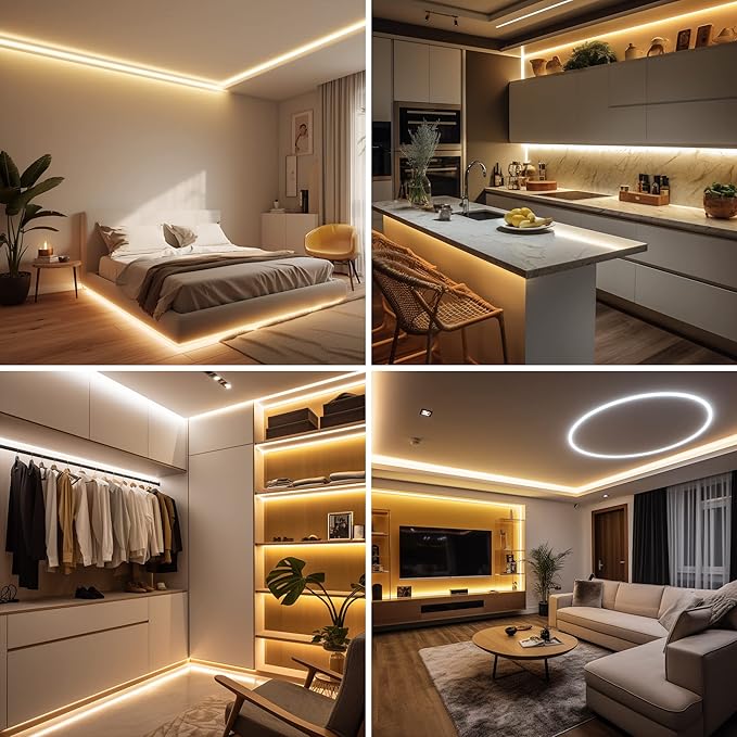 AXMOTUT 32.8ft COB LED Strip Light Warm White, High Bright LED Strips with 320LEDs, RF Remote and UL Power Supply, 2700K Dimmable LED Lights for Bedroom,Kitchen, DIY Home Decoration, 2 Rolls of 16.4ft