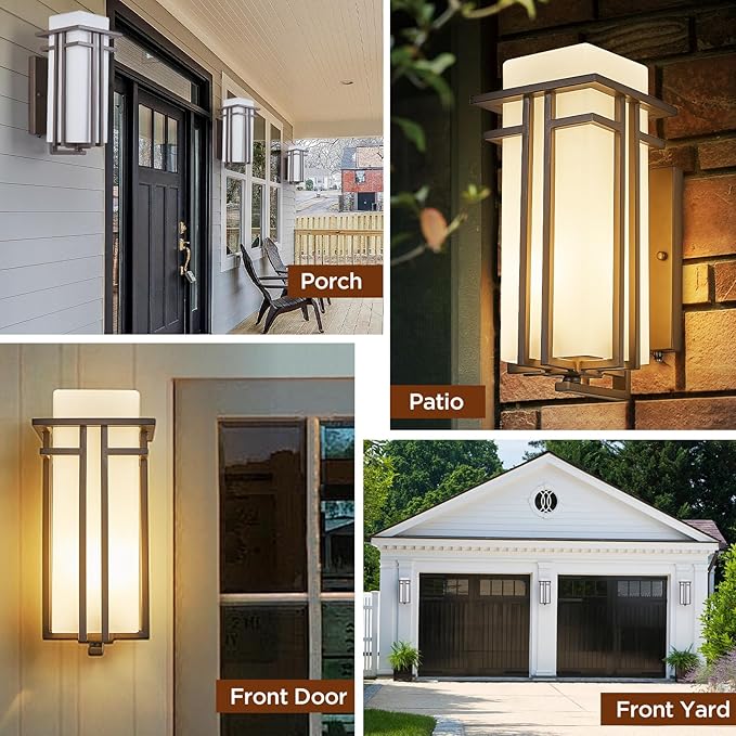 15.35"H Matte Brown Outdoor Wall Light Large Outdoor Wall Lantern Oil Rubbed Bronze Exterior Light Fixture Waterproof Metal with Frosted Glass Sconce Light for Porch Garage Front Door, Brown (Large)