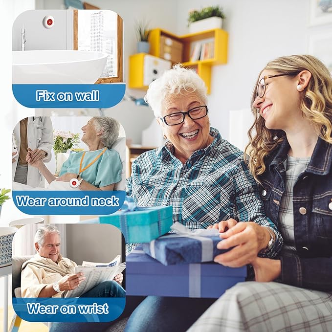 Daytech Wireless Caregiver Pager Call Button Elderly Nurse Alert System for Elderly Monitoring/Seniors with 2 SOS Call Panic Buttons & 2 Watch Pagers, 500+Feet 3 Receivers