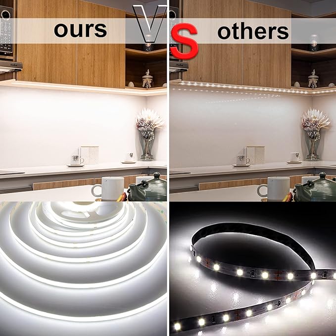 COB LED Strip Lights with Remote, 24V 9.84ft White Dimmable LED Light Strips, High Bright 6000K LED Lights with Power Supply for Room, Kitchen, DIY Home Decoration