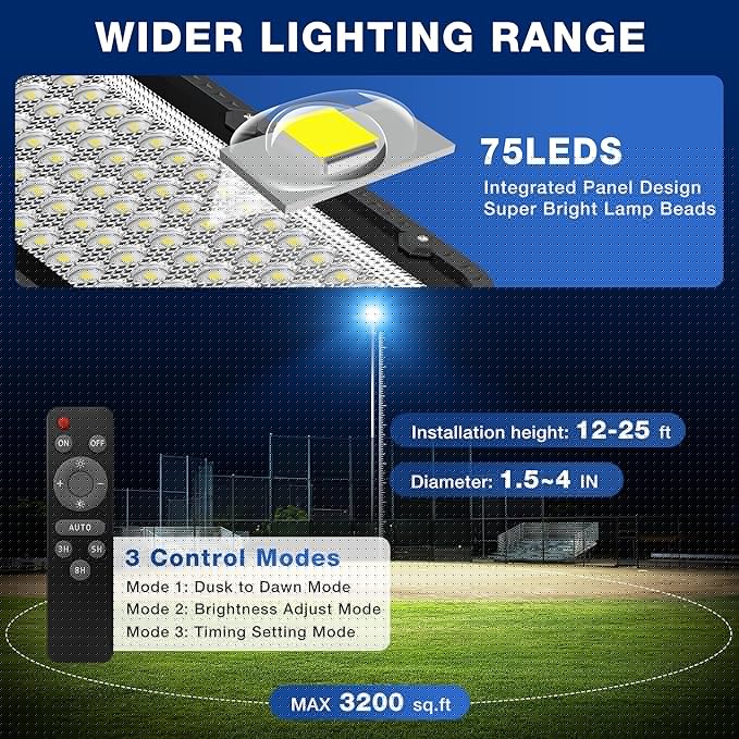 OKPRO 12000W Solar Street Lights Outdoor - 6500K Commercial Parking Lot Dusk to Dawn, Heavy Duty Split Type Solar Lights Outdoor Waterproof with Remote Control for Driveway, Outside(2Pack)