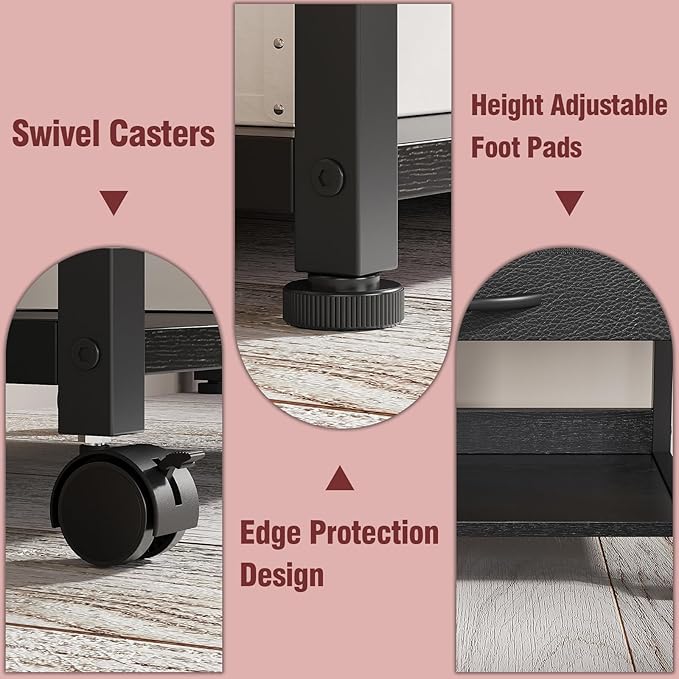 VENNQD Large Printer Stand with Storage Fabric Drawer Under Desk Printer Table with Wheels for Home Office, Printer Cart fit Fax Machine Scanner (Black, 3 Tiers)