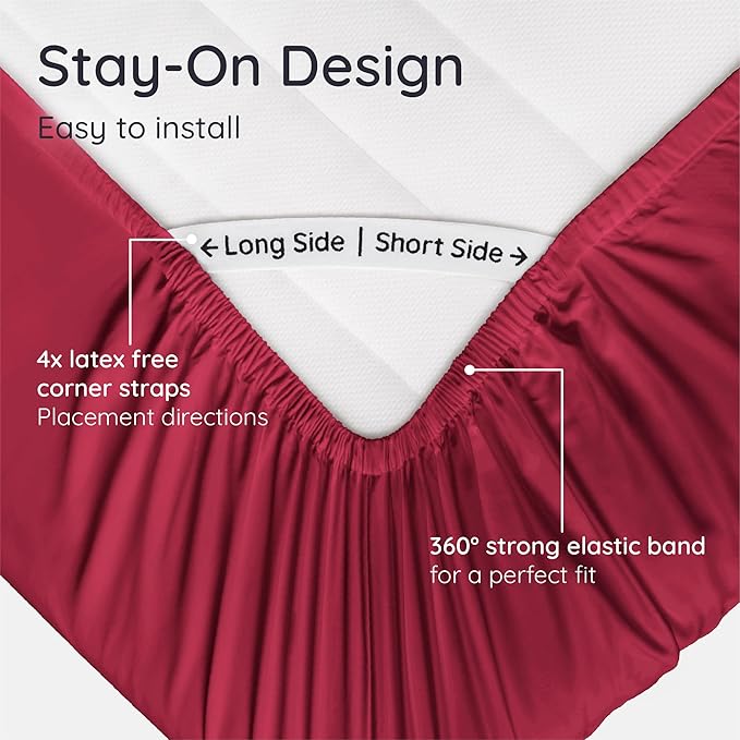 Bambaw 100% Viscose Derived from Bamboo King Size Fitted Sheet, Cooling, Deep Pocket, Burgundy