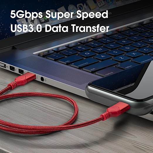 ROFICORD USB 3.0 Male to Male Cable, USB A to USB A High Speed Data Cord Compatible with Hard Disk Drive/Laptop Cooler/Set-top Box/DVD Player/TV/Camera and More (1 FT, Blue)